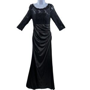 Ever Pretty Black Lace Satin Maxi Evening Gown Dress 8 Fairy Goth Minimalistic